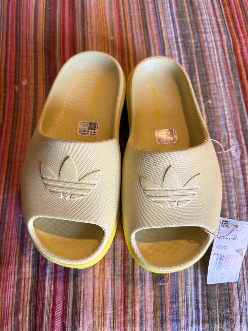 adidas Pale Yellow Slide Sandals with Neon Accent